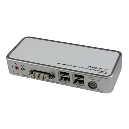 StarTech 2 Port USB DVI KVM Switch Kit with Cables USB 2.0 Hub & Audio, White