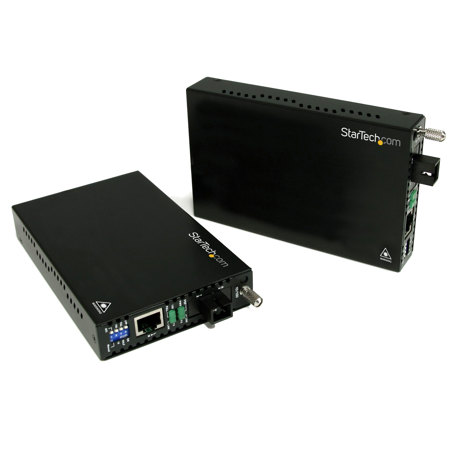 StarTech 10/100 Mbps Ethernet Single Mode WDM SC Fiber Media Converter Kit, Includes Remote Media Converter Unit and 2x Universal Power Adapters
