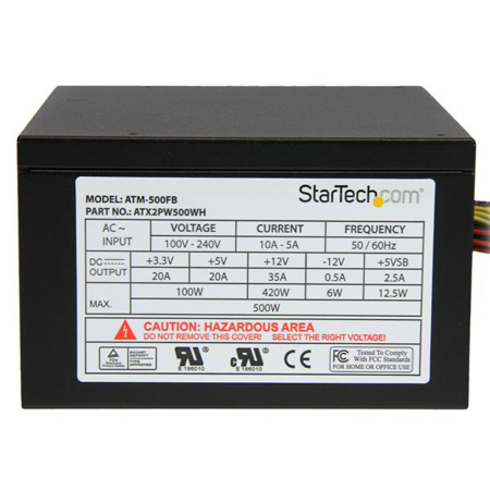 StarTech 500W ATX12V 2.3 80 Plus Power Supply with Active Power Factor Connector
