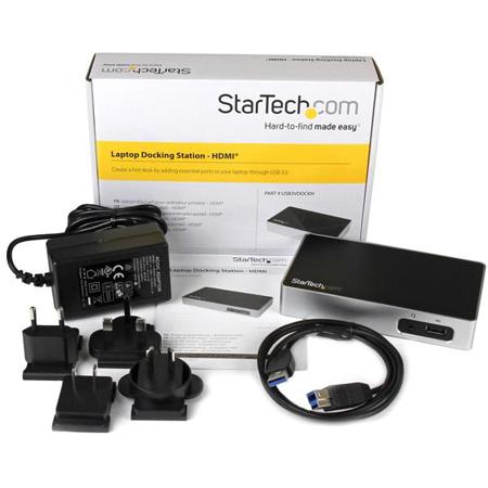 StarTech USB 3.0 HDMI Docking Station for Laptops, Black and Silver