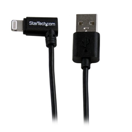 StarTech Angled Black Apple 8-pin Lightning Connector to USB Cable for iPhone, iPod, iPad, 22/28 AWG