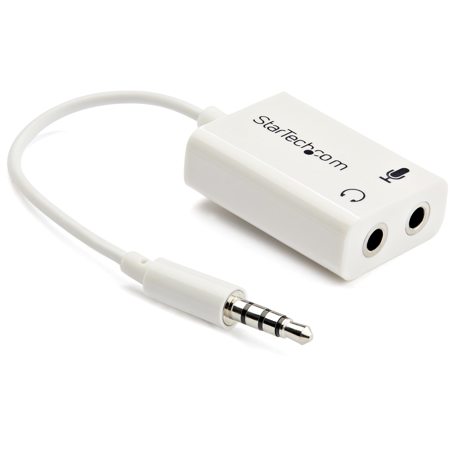 StarTech 6" 3.5mm 4 Position Male to 2x 3.5mm 3 Position Female Headset Splitter Adapter, 28 AWG, White