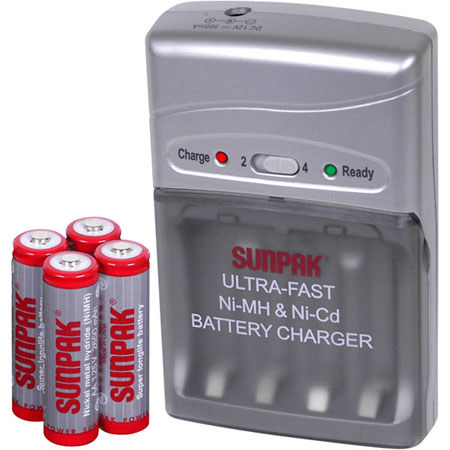 Sunpak 2 Hour Charger with 4 AA Ni-MH Batteries 2650mAh