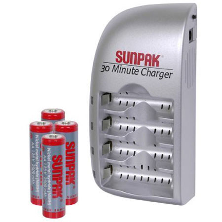 Sunpak 30 Minute Charger w/4AA Ni-MH Batteries, 2500mAh