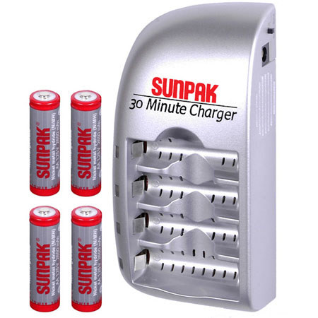 Sunpak 4 AA Ni-MH Batteries 2650mAh with AC Car Adaptr