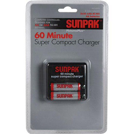 Sunpak 2 AA Ni-MH Batteries,2650mAh w/60 Minute Charger