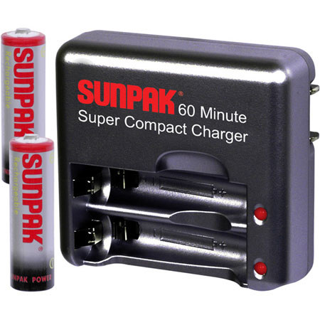 Sunpak 2 AA Ni-MH Batteries,2650mAh w/60 Minute Charger
