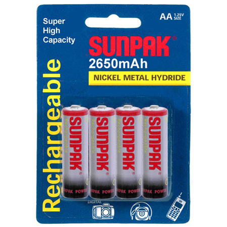 Sunpak ACCM107701 Set Of 4 AA Ni-MH 2650mAh Batteries