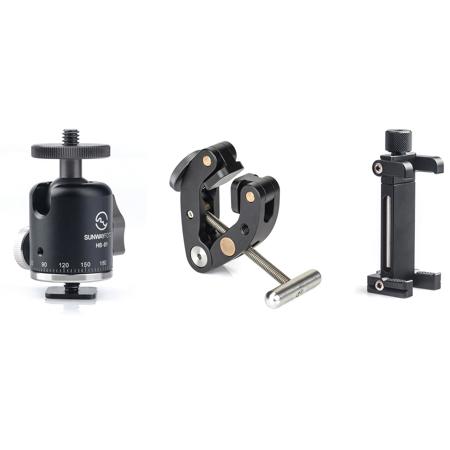 SunwayFoto PF-01 Titan Clamp + CPC-02 Phone Clamp and HB-01 Mini Ball Head Combo