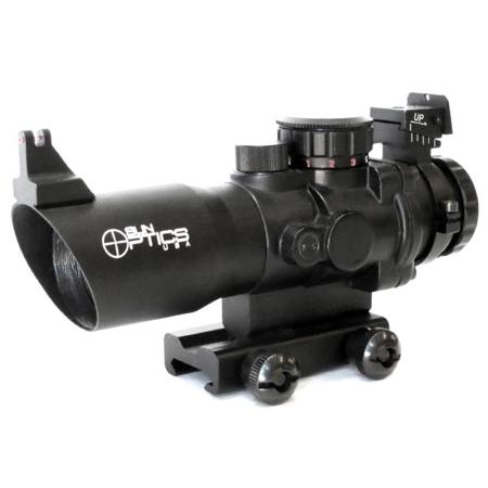 Sun Optics 4x32 Tactical Precision Prismatic Riflescope with Open Sights