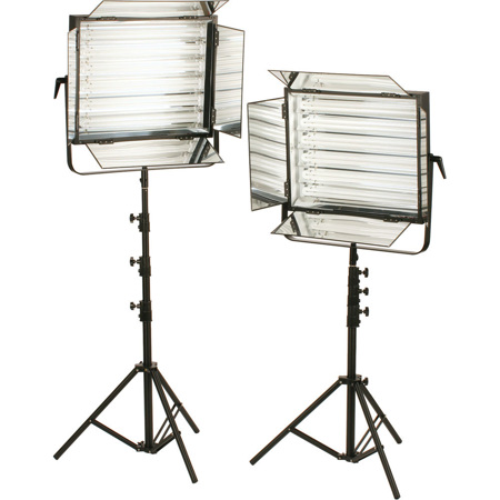 Smith-Victor FLO-330 660W Total Dimmable Fluorescent 2-Light Kit, Includes 2x 4-Leaf Barndoor Set, 12x 55W Daylight Tubes and 2x Talon 8' Light Stands