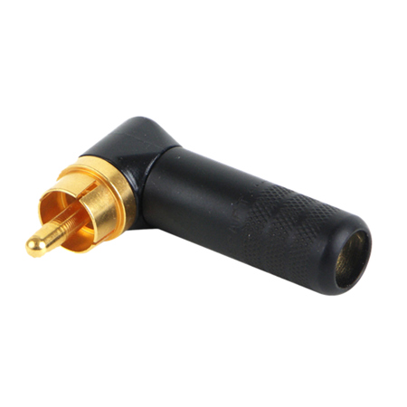 Switchcraft Right Angle Cable Mount RCA Plug, Gold Pin / Black Body