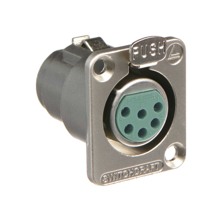 Switchcraft B Series 6-Pin XLR Female Circular Panel Mount with Nut, Silver Pins / Nickel Finish