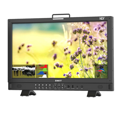 SWIT Electronics BM-245-NDI 23.8" Full HD QLED Professional Broadcast Monitor with V-Mount Battery Plate, Supports 4K NDI/3G-SDI/HDMI