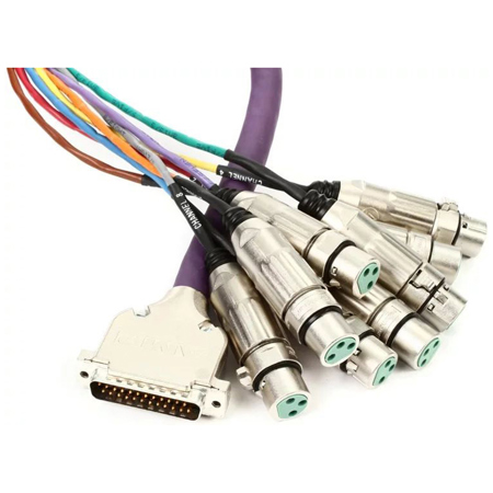 Switchcraft 10' DB25 Male to 8 XLR Female Standard Breakout Cable, Tascam DTRS/Digidesign Pinout