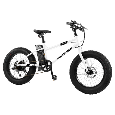 Swagtron EB-6 Youth Fat E-Bike, 18.6mph Speed, White