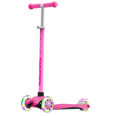 Swagtron K5 3-Wheel Kids Scooter with Light-Up Wheels, Pink