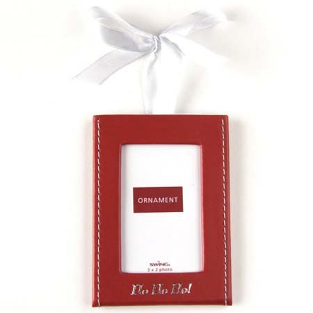 Swing holiday Photo Ornament, Holds 2" x 3" Photos, Each two-sided frame holds two 2x3 photos, Fun phrases and contrasting ribbons make these hanging frames and ornaments a real Holiday treat, Sport Red