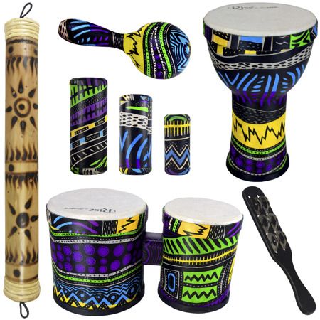 Sawtooth Rise Jamaican Me Crazy Percussion Set 4 with Djembe, Bongos, Rain Stick