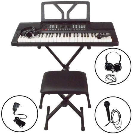 Sawtooth 61-Key Portable Keyboard w/Stand, Bench, Headphones, Microphone,Adapter