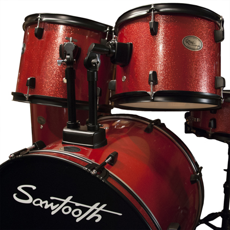 Sawtooth Rise Student 5-Piece Drum Set w/Hardware & Cymbals, Crimson Red Sparkle