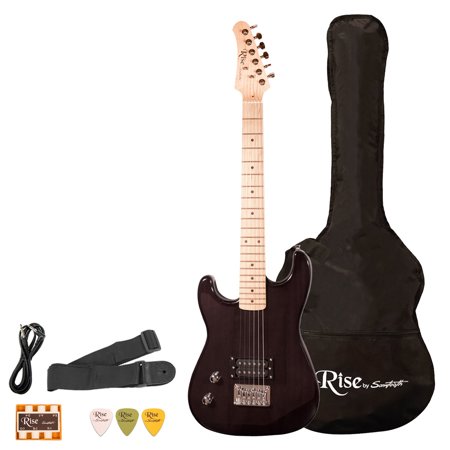 Sawtooth Rise Left-Handed 3/4 Size Beginner Electric Guitar, Black w/5-Watt Amp