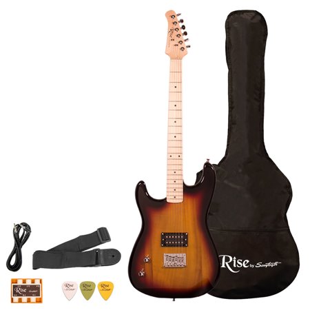 Sawtooth Rise Left-Handed 3/4 Size Beginner Electric Guitar, Sunburst w/Amp