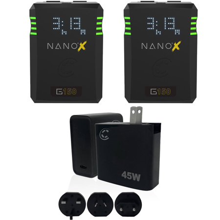 Core SWX NANOX 150Wh 14.8V 9900mAh Gold Mount Battery, 2-Pack with Wall Charger