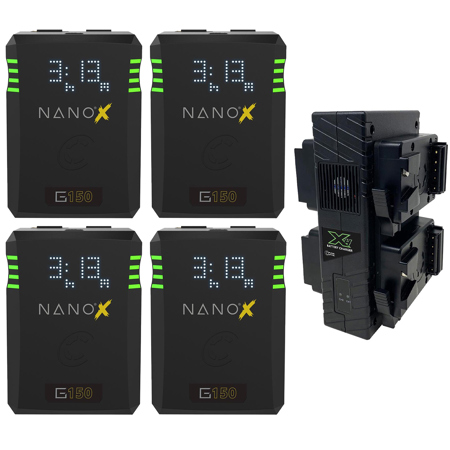 Core SWX NANOX 150Wh 14.8V 9900mAh Gold Mount Battery, 4-Pack with Quad Charger