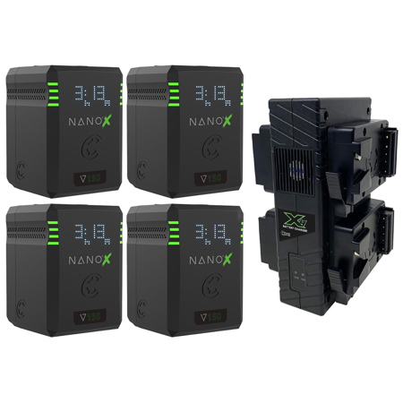 Core SWX NANOX Micro 150 150Wh 14.8V 9900mAh SMART V-Mount Battery, 4-Pack with GP-X4S Quad Charger
