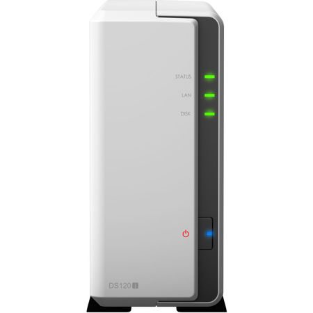 Synology DiskStation DS120j 1 Bay NAS Enclosure, 3.5"/2.5" SATA Drive Bay, Dual Core 800 MHz, RAID Basic, Diskless