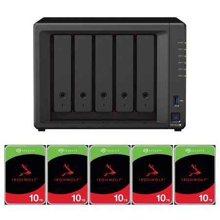 Synology DiskStation DS1522+ 5-Bay NAS Enclosure w/5x IronWolf 10TB Hard Drive