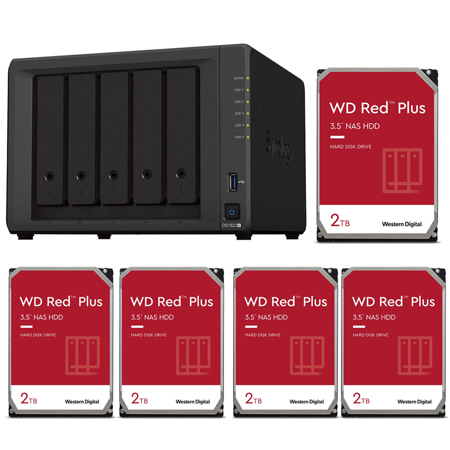 Synology DiskStation DS1522+ 5-Bay NAS Enclosure, Bundle with 5x WD Red Plus 2TB 3.5" SATA III Internal NAS Hard Drive
