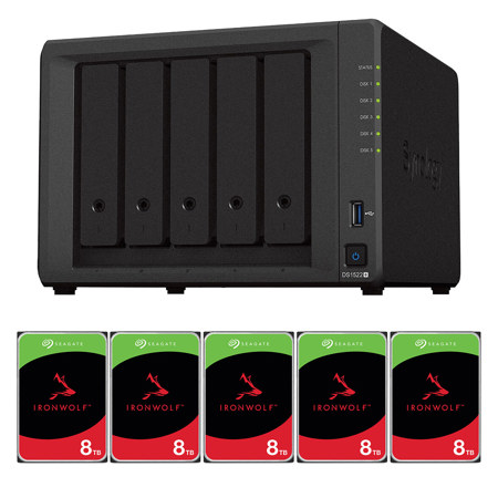 Synology DiskStation DS1522+ 5-Bay NAS Enclosure, Bundle with 5x IronWolf 8TB SATA III 3.5" 7200 RPM Internal NAS Hard Drive