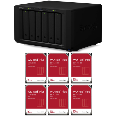 Synology DiskStation DS1621+ 6-Bay NAS Enclosure, Bundle with 6x WD Red Plus 10TB 3.5" SATA III Internal NAS Hard Drive
