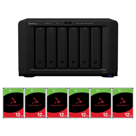 Synology DiskStation DS1621+ 6-Bay NAS Enclosure w/6x IronWolf 12TB Hard Drive
