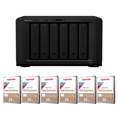 Synology DiskStation DS1621+ 6-Bay NAS Enclosure w/6x N300 Pro 10TB Internal HDD