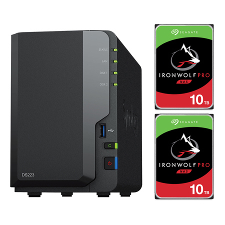 Synology DiskStation DS223 2-Bay NAS Enclosure, w/2x IronWolf Pro 10TB HDD