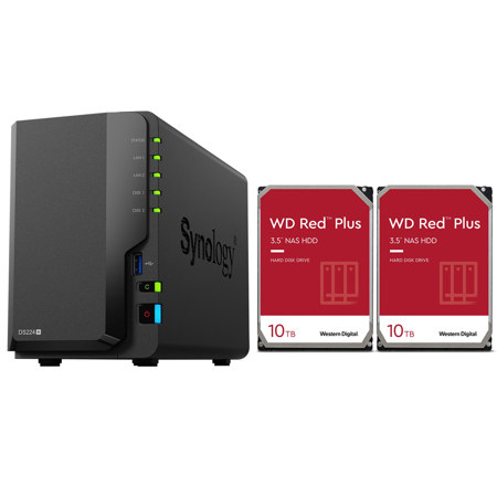 Synology DiskStation DS224+ 2-Bay NAS Enclosure, Bundle with 2x WD Red Plus 10TB 3.5" SATA III Internal NAS Hard Drive