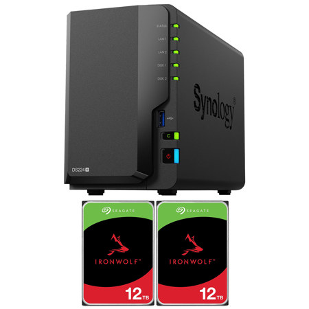 Synology DiskStation DS224+ 2-Bay NAS Enclosure, Bundle with 2x IronWolf 12TB SATA III 3.5" 7200 RPM Internal NAS Hard Drive