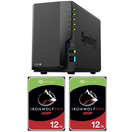 Synology DiskStation DS224+ 2-Bay NAS, with 2x IronWolf Pro 12TB Internal HDD