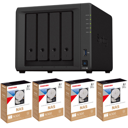 Synology DiskStation DS923+ 4-Bay NAS Enclosure, Bundle with 4x Toshiba N300 6TB SATA III 3.5" Internal NAS Hard Drive
