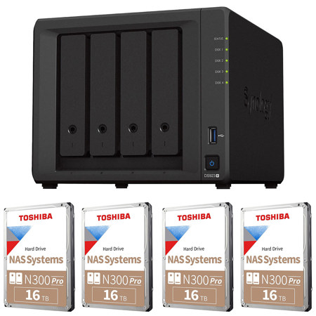 Synology DiskStation DS923+ 4-Bay NAS Enclosure, Bundle with 4x Toshiba N300 Pro 16TB SATA III 3.5" Internal NAS Hard Drive