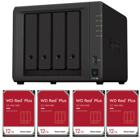 Synology DiskStation DS923+ 4-Bay NAS Enclosure, Bundle with 4x WD Red Plus 12TB 3.5" SATA III Internal NAS Hard Drive