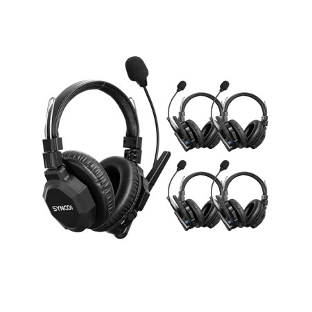 Synco Audio Xtalk XMax 5-Person Full-Duplex Wireless Intercom System with Dual-Ear Master Headset and 4x Dual-Ear Remote Headset