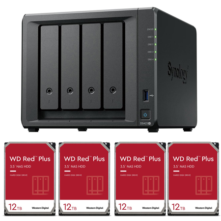 Synology DiskStation DS423+ 4-Bay NAS Enclosure, Bundle with 4x WD Red Plus 12TB 3.5" SATA III Internal NAS Hard Drive