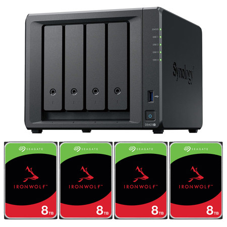 Synology DiskStation DS423+ 4-Bay NAS Enclosure, Bundle with 4x IronWolf 8TB SATA III 3.5" 7200 RPM Internal NAS Hard Drive
