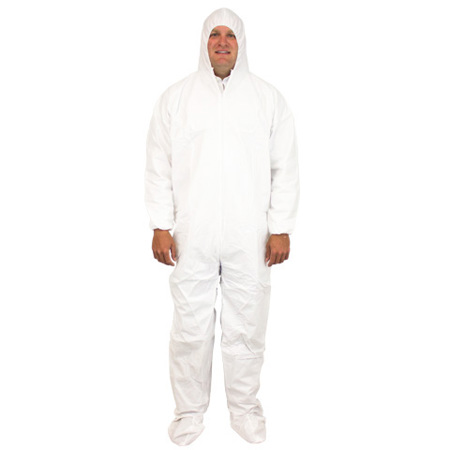 Safety Zone Hazmat Coverall Breathable Micro Film, White, Case of 25 - Large