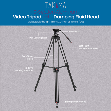 Takama 3-Section Aluminum Video Tripod with Damping Fluid