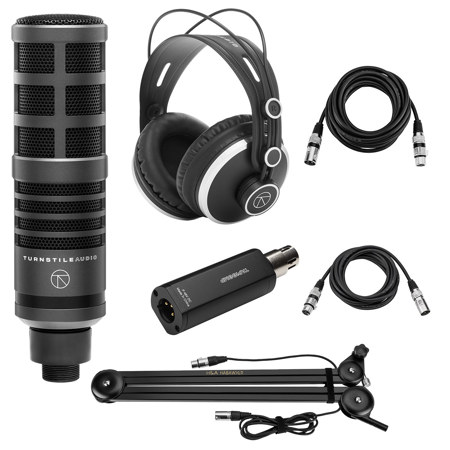 Turnstile Audio Platform Series TAP300 Cardioid Dynamic Broadcast Microphone Bundle with Broadcast Arm, TAPH500 Monitor Headphones, TAP100MP Mic Preamp, XLR M to F Cable